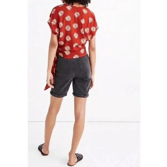 Madewell Daisy Daydream Cropped Cross Wrap Sash Tie Short Sleeve Top S Button - Picture 2 of 10